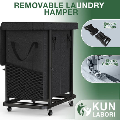 60 Gal(230L) Laundry Basket with Lid, Rolling Laundry Hamper with Wheels, Dirty Clothes Hamper with Metal Frame and Removable Bag Design, Suitable for Laundry Room, Bedroom (Black, 3 Section 230L)