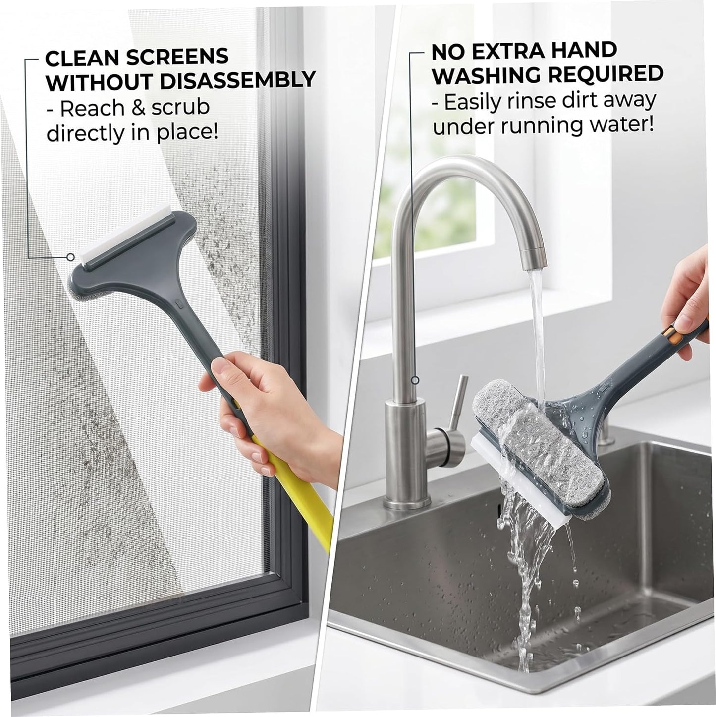 2 Pack 2-in-1 Double-Sided Window Screen Cleaner Tool Mesh Screen Cleaner Brush with Detachable Handle