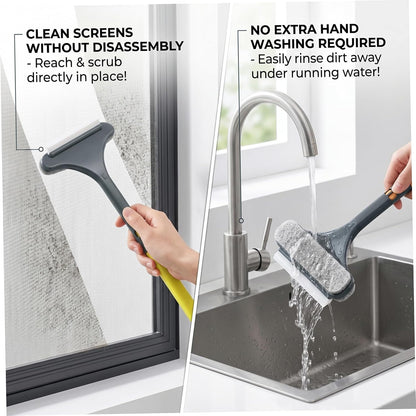2 Pack 2-in-1 Double-Sided Window Screen Cleaner Tool Mesh Screen Cleaner Brush with Detachable Handle