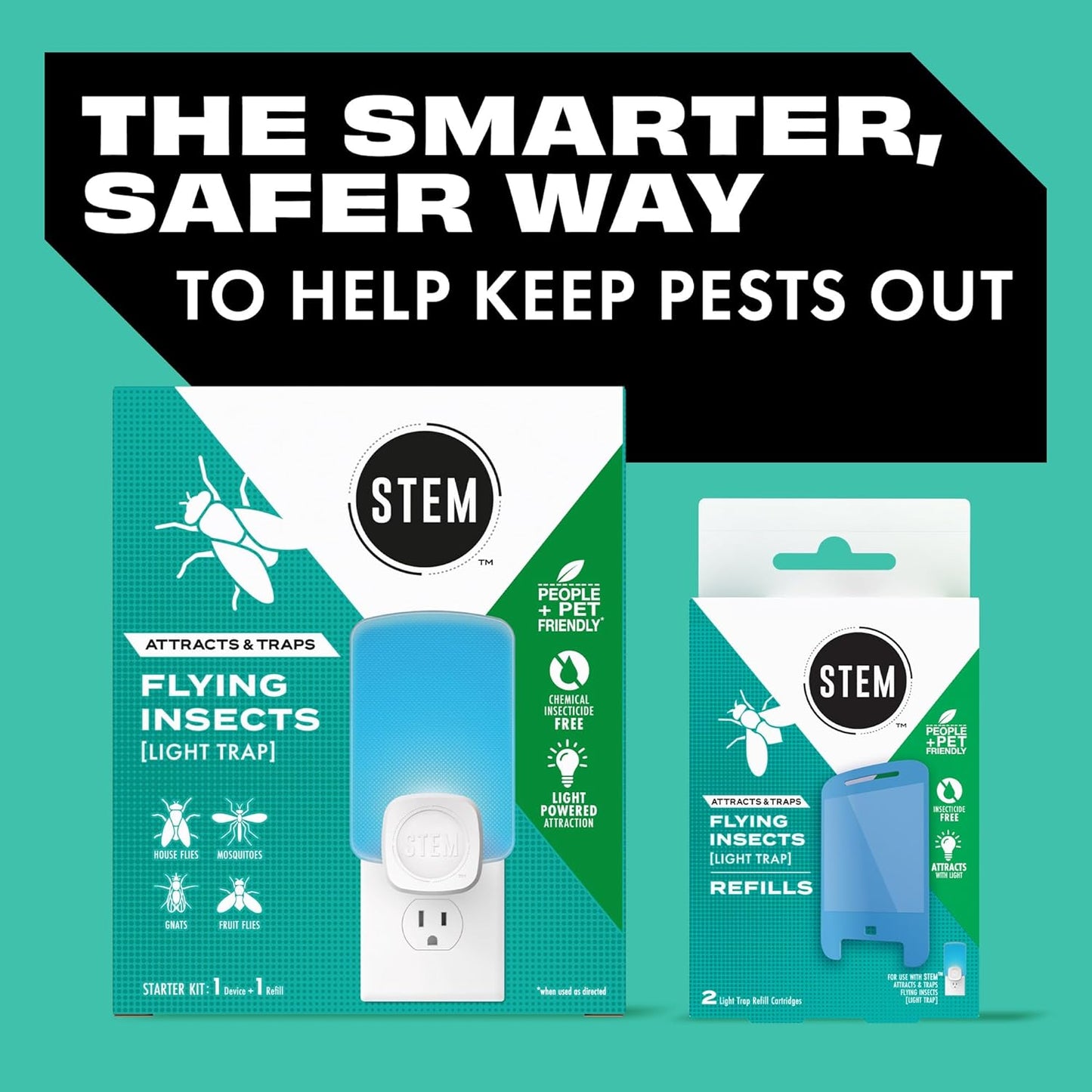 STEM Insect Trap - Indoor Fruit Fly & Gnat Pest Control for House, Home and Kitchen, Attracts & Traps Flying Bugs, Soft Blue Light - Includes 1 Plug-in Device & 3 Cartridges