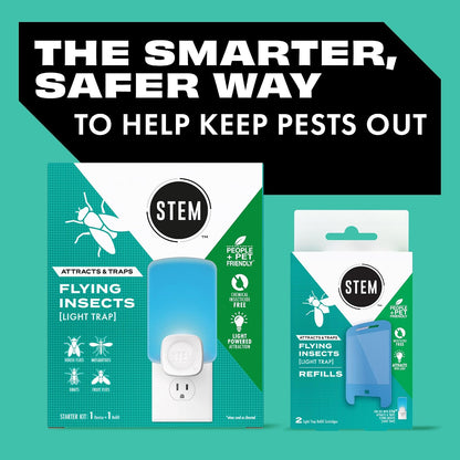 STEM Insect Trap - Indoor Fruit Fly & Gnat Pest Control for House, Home and Kitchen, Attracts & Traps Flying Bugs, Soft Blue Light - Includes 1 Plug-in Device & 3 Cartridges