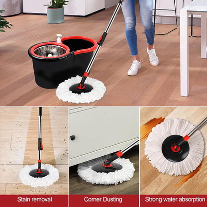 Spin Mop and Bucket with Wringer Set, 360° Spinning Mop Bucket System with 3 Microfiber Mop Replacement Heads, Adjustable Handle for Floor Cleaning (Green)