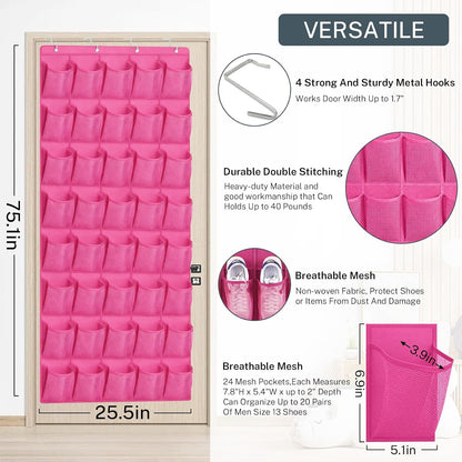 40 Large Mesh Pocket Over the Door Shoe Organizer,Hanging Shoe Rack for Door,Hualleko Shoes Organizer Hanger with Large Capacity, Shoes Storage Holder Sturdy Non-woven Fabric - Stores 20 Pairs (White)