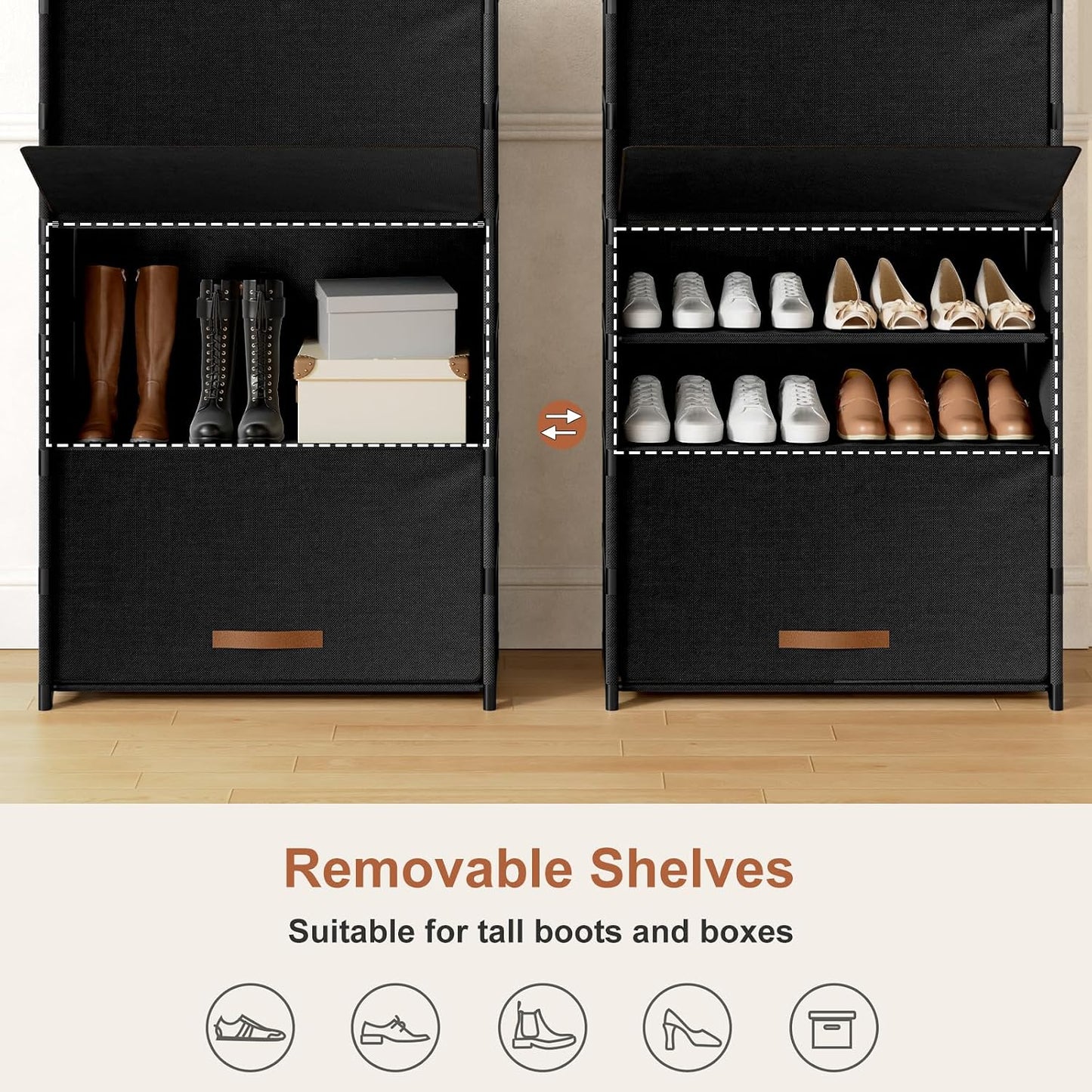 Shoe Rack, 5 Tier Shoe Storage Cabinet with Door 20 Pair Plastic Shoe Shelves Organizer for Closet, Entryway, Hallway, Bedroom, Black