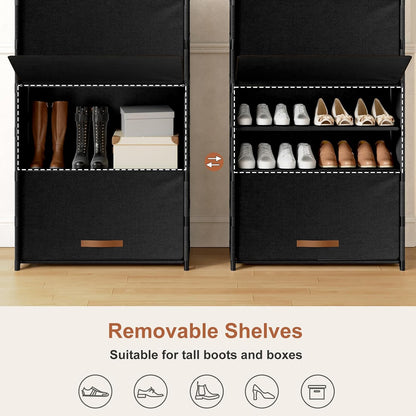 Shoe Rack, 5 Tier Shoe Storage Cabinet with Door 20 Pair Plastic Shoe Shelves Organizer for Closet, Entryway, Hallway, Bedroom, Black