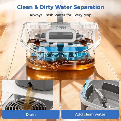 YASHE Spin Mop and Bucket System with True Clean Water Separation, Innovative Detachable Inner Clean Water Bucket for Easy Rinsing, Hands-Free Wringing Floor Mop with 2 Washable Microfiber Pads