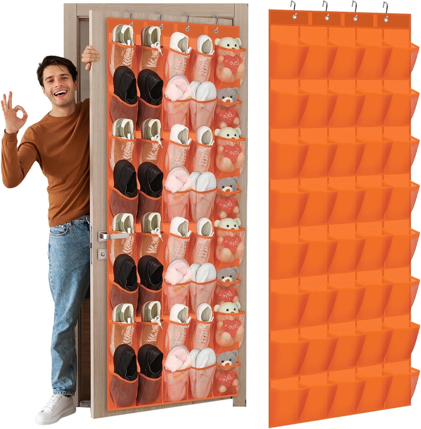 Windyun 40 Over The Door Shoe Organizer, Large Mesh Pocket Hanging Shoe Rack Hanger Large Capacity Gray Behind The Door Storage Holder for Dorm College Closet Entryway Bedroom Utility Room Women Men