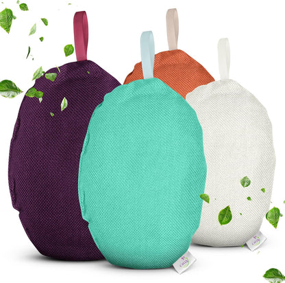 4 Pack Bamboo Charcoal Air Purifier Bags 200 Grams Each - Odor Absorber for Home, Car, Pets, Activated Charcoal Natural Freshener, Eco-Friendly & Reusable (Oval Shape)