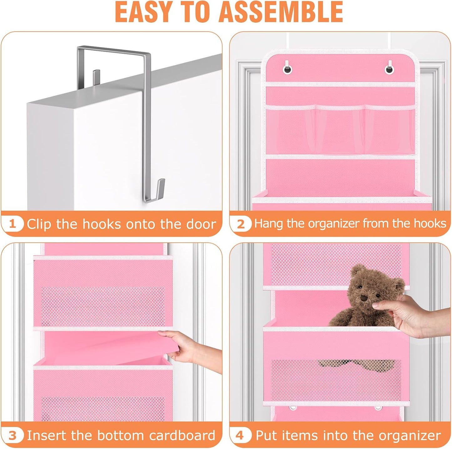 WISELIFE Over The Door Organizer Storage 4 Shelves Large Capacity Hanging Bedroom Storage Solution with 6 Side Pockets for Dorm Bathroom Pantry Nursery and Baby Essentials Holds up to 40 Lbs (Black)