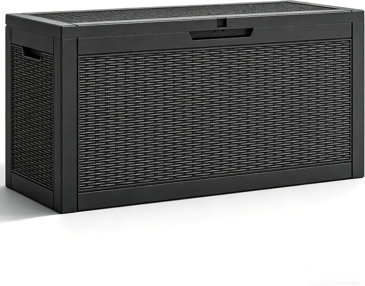Fancyango 75 Gallon Outdoor Deck Box Waterproof, Large Storage Box for Patio, Resin Storage Bench Lockable for Garden Tools, Package Delivery, Black