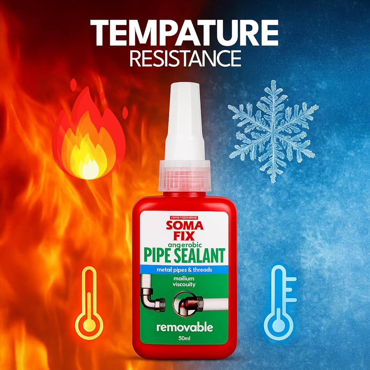 Pipe Thread Sealant - High Pressure Resistant Anaerobic Sealant | Ideal for Metal Pipe Threads, Gaskets, Fittings, Joints - Medium Viscosity & Oil Proof - 1.7 fl oz / 50ml