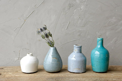 Creative Co-Op Blue & Ivory Terracotta Vases (Set of 4 Sizes)