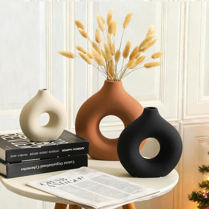 Vanselia Ceramic Vase Home Table Decor - Flower Vases Set of 3 Small Living Room Centerpiece Decorations for Shelf Bedroom Office Kitchen Dining Desk Modern Aesthetic Farmhouse Decorative (Classic)
