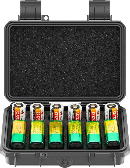 24 Slots CR2 CR123 CR123A Lithium Battery Organizer Case, IP67 Waterproof Hard Case for CR17345/CR16340/CR18350/CR15270(CR2) Explosionproof Batteries Storage Holder for Household Outdoor Camping