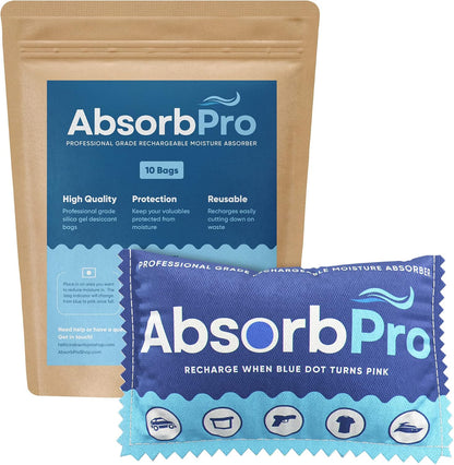 Rechargeable Dehumidifier Bag 5-Pack - 100g Reusable Moisture Absorbers - Silica Gel Packets for Bins, Totes, Gun Safe, Food Storage, Clothes, Cars, and Boats