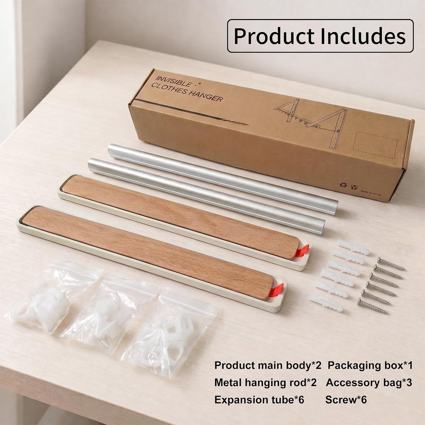 LEQ Clothes Drying Rack Wall Mounted, Foldable Laundry Drying Rack with Wood-Tone Aluminum Frame, Rustproof Retractable Clothes Hanger for Small Laundry Room, Bathroom, Balcony,White