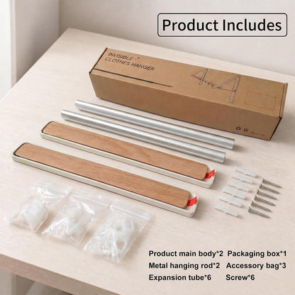 LEQ Clothes Drying Rack Wall Mounted, Foldable Laundry Drying Rack with Wood-Tone Aluminum Frame, Rustproof Retractable Clothes Hanger for Small Laundry Room, Bathroom, Balcony,White