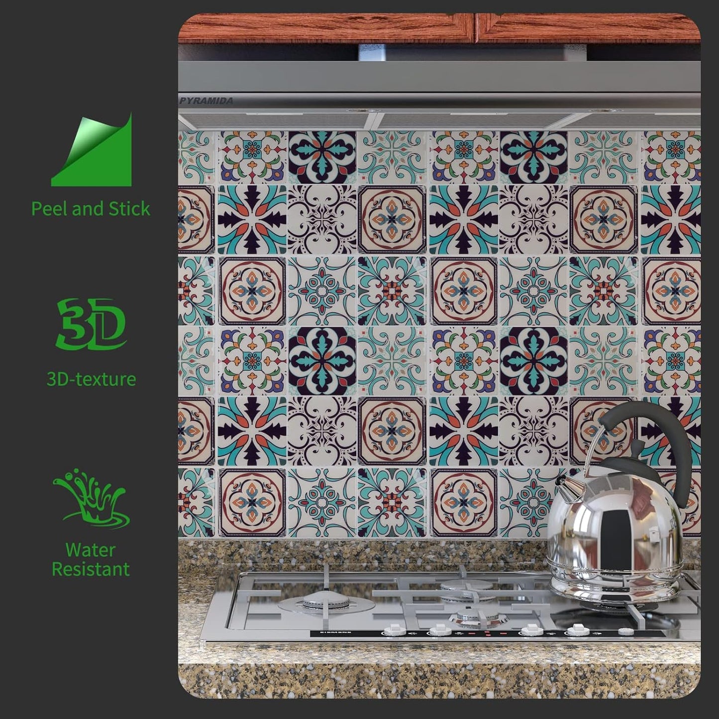 LONGKING Peel and Stick Backsplash Tile Stickers, Colorful Talavera Mexican Tile, Stick on Wall Tiles (10 Sheets)