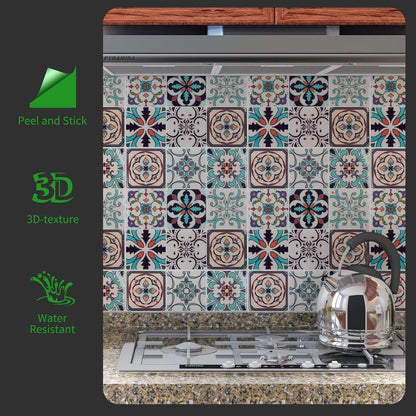 LONGKING Peel and Stick Backsplash Tile Stickers, Colorful Talavera Mexican Tile, Stick on Wall Tiles (10 Sheets)