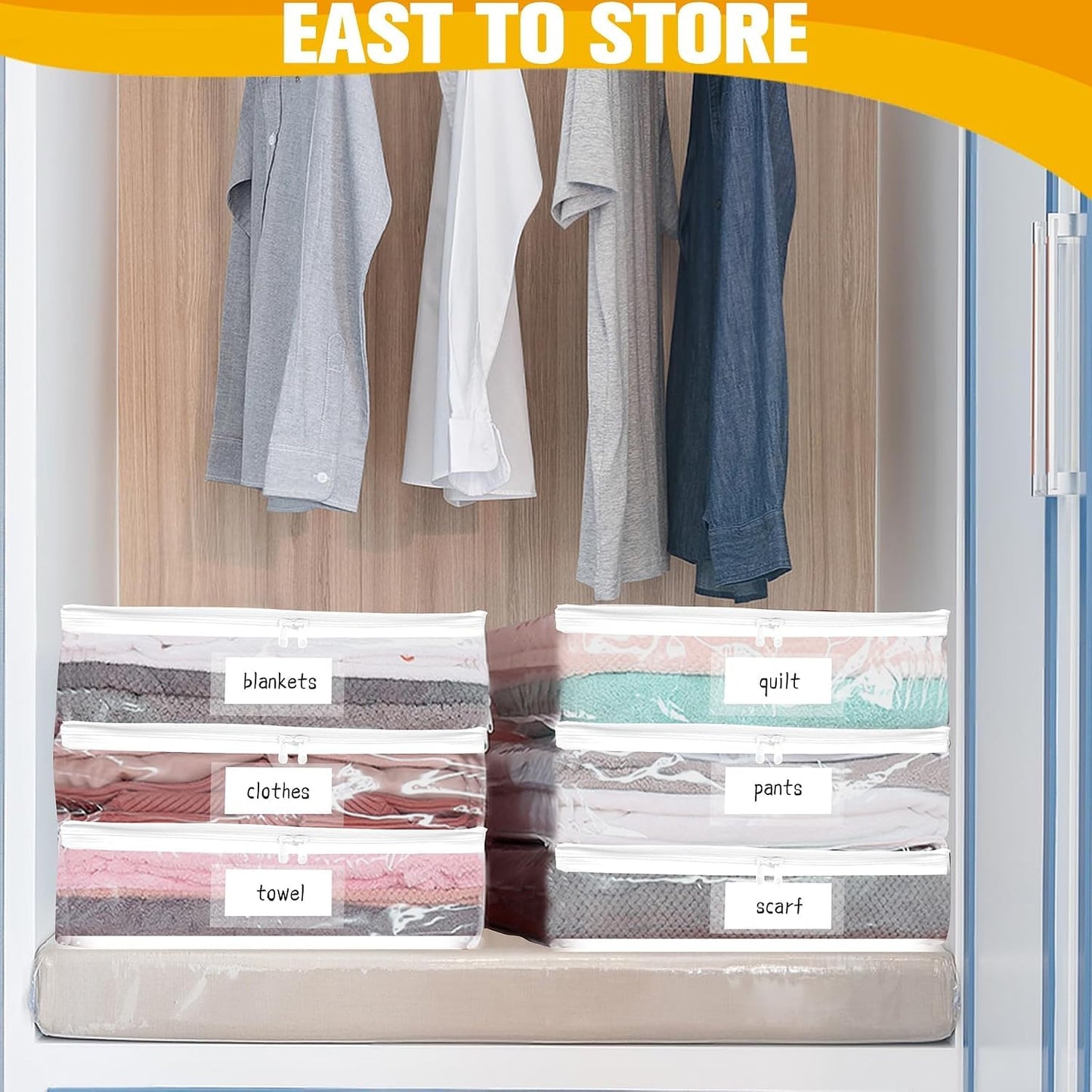 Plastic Storage Bags with Easy-Glide Zipper, Pack of 8, Durable Clear Vinyl Zippered Storage Bags for Clothes Sweaters Comforters Blankets Sheets Bedding (15.7 x 13.8 x 3.9 Inch, White)