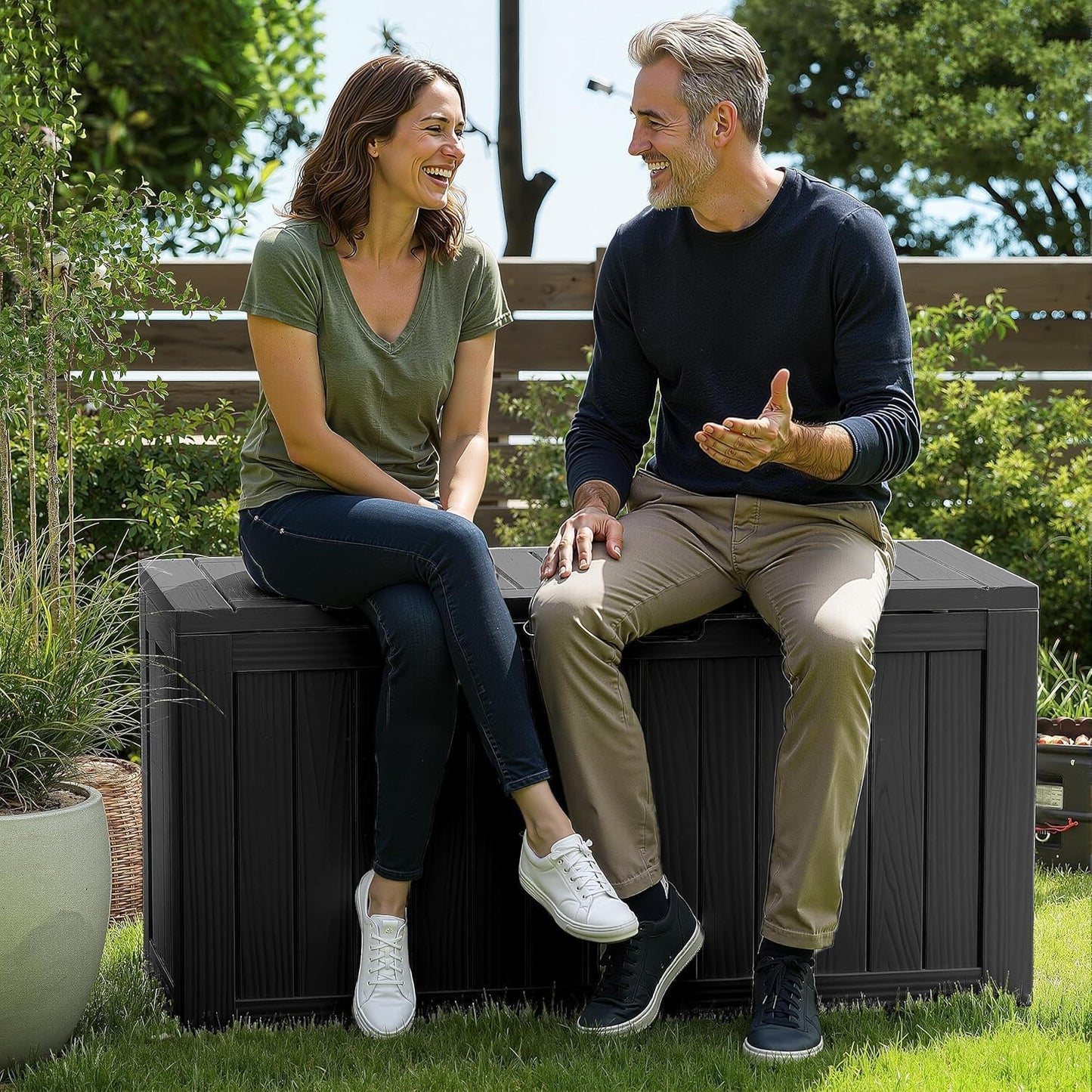 35 Gallon Waterproof Outdoor Storage Box,Deck Boxs for Outdoor and Indoor Use,Deck Storage Box for Picnic Supplies,Gardening Tools,Lockable and Easy to Install(Black)