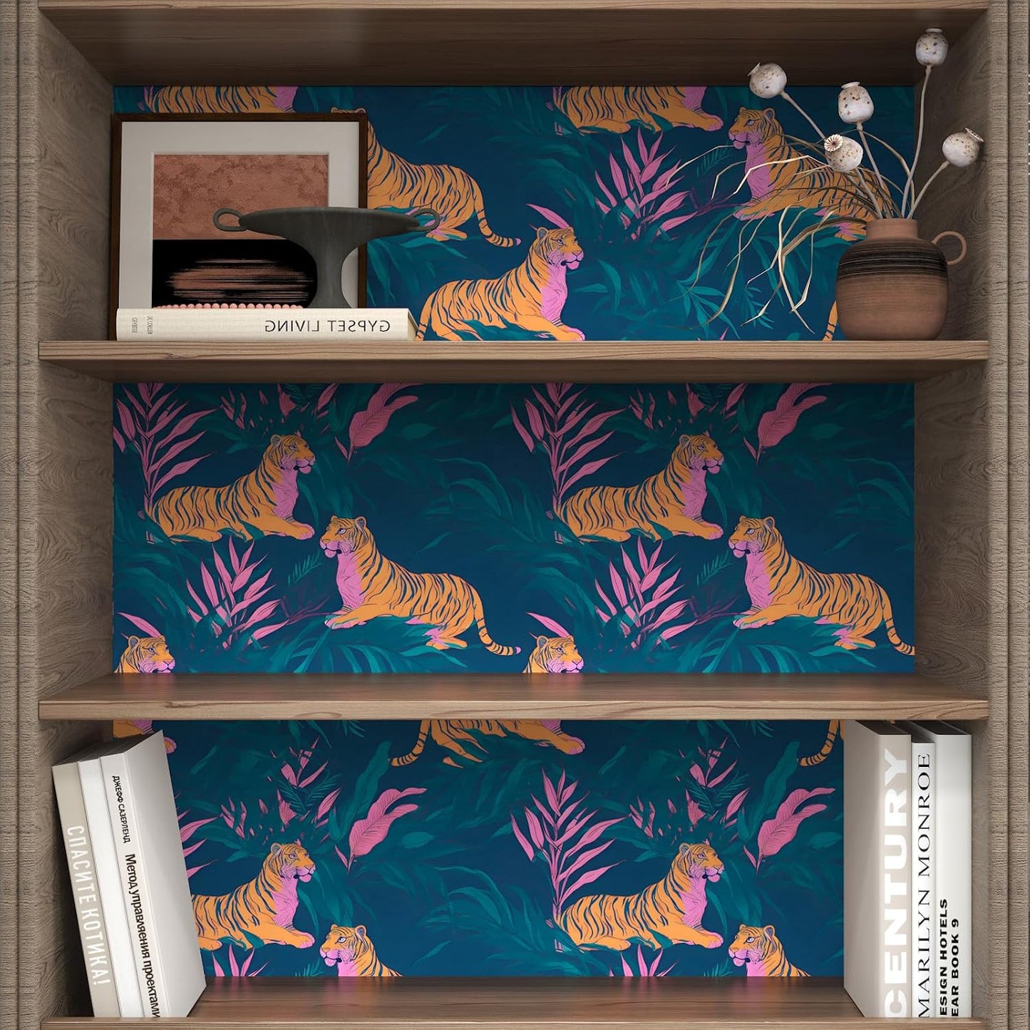 BOKEBEVE Watercolour Floral Peel and Stick Wallpaper Boho Vibrant Contact Paper Renter Friendly Wall Paper for Countertop Cabinet Wall Shelf Liner Removable Blue Colorful 17.5 x 118In
