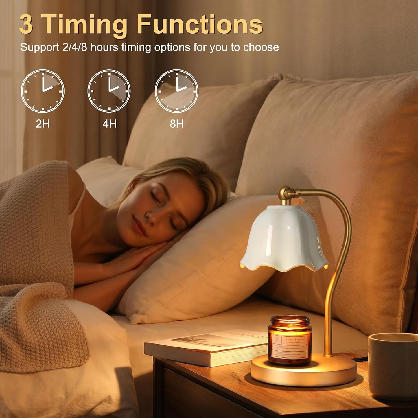 Candle Warmer Lamp with Timer Dimmer, Crystal Candle Lamp Birthday Gifts for Women, Mom, House Warming Gifts Wax Melt Warmer for Jar Candles with 2 Bulbs, Gold