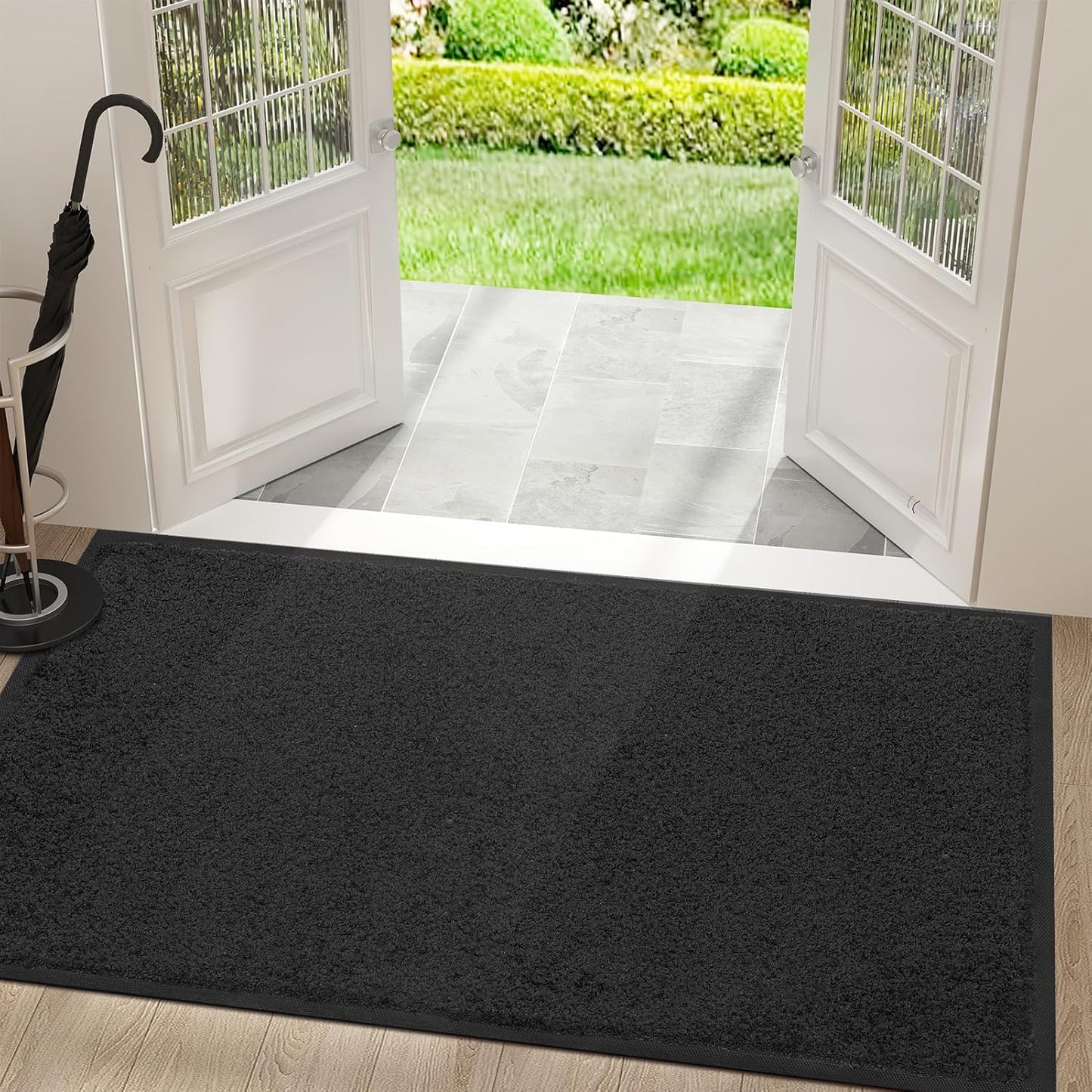 Mibao Front Door Mat, Dirt Trapper Welcome Mat for Outdoor Indoor, Non-Slip Waterproof Doormat, Durable Machine Washable Low Profile Entry Rug for Back Door Outside Patio Porch, 29.5" x 17", Grey