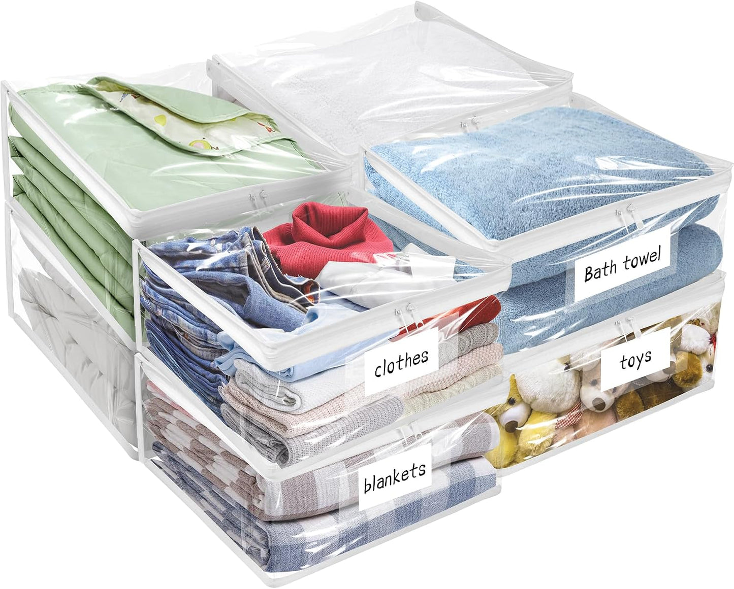 Plastic Storage Bags with Easy-Glide Zipper, Pack of 8, Durable Clear Vinyl Zippered Storage Bags for Clothes Sweaters Comforters Blankets Sheets Bedding (15.7 x 13.8 x 3.9 Inch, White)
