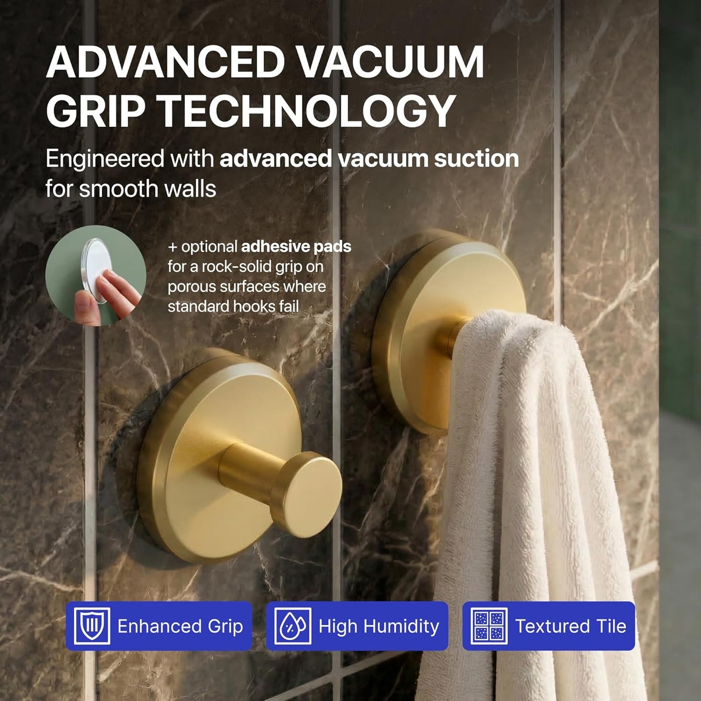 HOME SO Suction Cup Hooks for Shower & Bathroom Towel Holder 2-Pack – Suction Cups Hooks for Hanging Towels, Robes, & Coats - Tiles, Glass Door or Mirror – Shower Hooks & Towel Hooks Organizer - Black