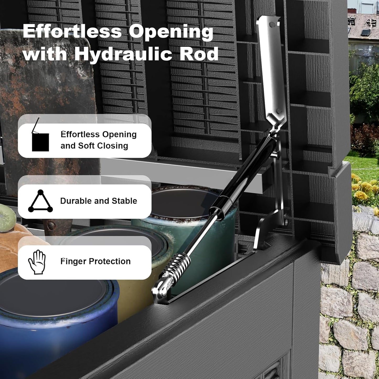 PatioZen 100 Gallon Resin Deck Box, Lockable Patio Outdoor Storage Box for Furniture, Garden Tools and Tools Storage, Waterproof Outside Storage Boxes - Black