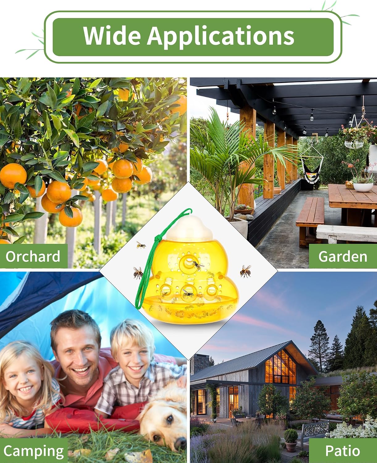 Wasp Trap, Bee Trap Catcher, Outdoor Hanging Wasp Repellent Insect Trap, Non-Toxic Reusable Yellow Jacket Hornet Catcher, Orange - 2 Pack, Safe Easy to Use