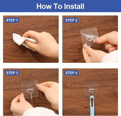 Adhesive Wall Hooks for Hanging Heavy Duty Coat - 13LBS (Max) Transparent Waterproof Hook Multiple Uses Stainless Steel Hooks for Shower Kitchen Bathroom Office Utility Hook 10 Pack