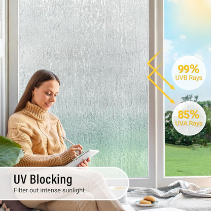 LUTE Reeded Glass Window Privacy Film, Frosted Glass Film, Removable 3D Decorative Decals Sun Blocking Anti UV Door Window Cover, No Glue Static Cling Vinyl for Bathroom Home Office, 17.5" x 78.7"