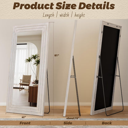 Antok Full Length Mirror with Solid Wood Frame, 71"×32" Wall Mounted Oversized Floor Mirror with Stand, Leaning Standing Hanging for Bedroom Living Room Entryway, Walnut, Arched Syle