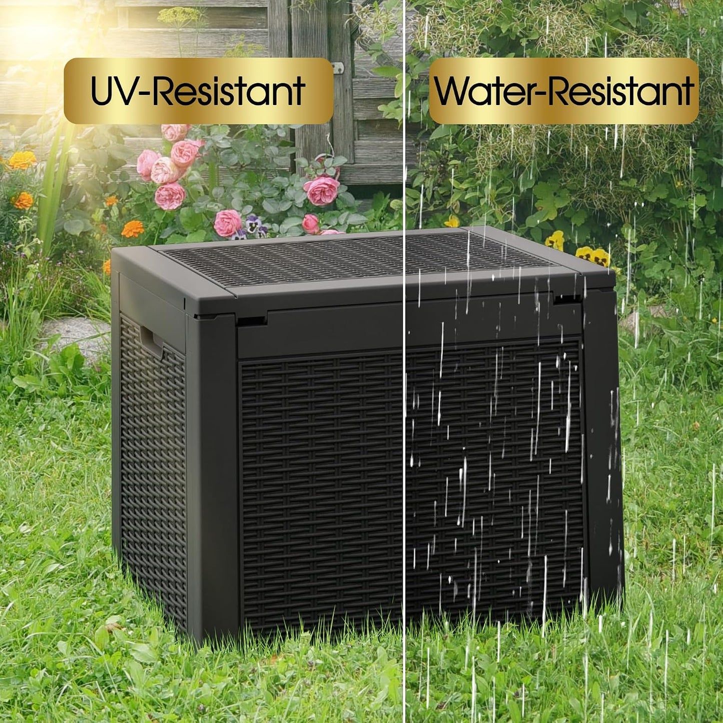 Outdoor Storage Deck Boxes Waterproof, Waterproof and UV Resistant Outdoor Storage Box Lockable Lid for Delivery Box, Indoor, Garden Tools, Pool Supplies, Patio (Black, 31 Gallon)