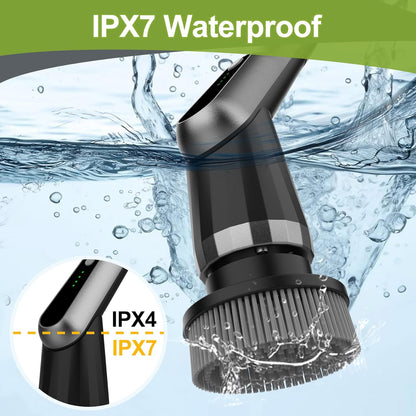 Electric Spin Scrubber, Cordless IPX7 Waterproof, Dual Speed Shower Scrubber with Adjustable Long Handle, 7 Replaceable Brush Heads for Tub and Floor, Bathroom, Kitchen, Window, Car
