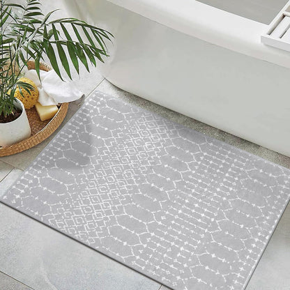 Lahome Moroccan Entry Rug 2x3, Non-Slip Washable Front Indoor Door Mat Rubber Backing Low-Profile Door Rugs, Small Geometric Print Distressed for Entryway Bathroom Kitchen, Black Hana