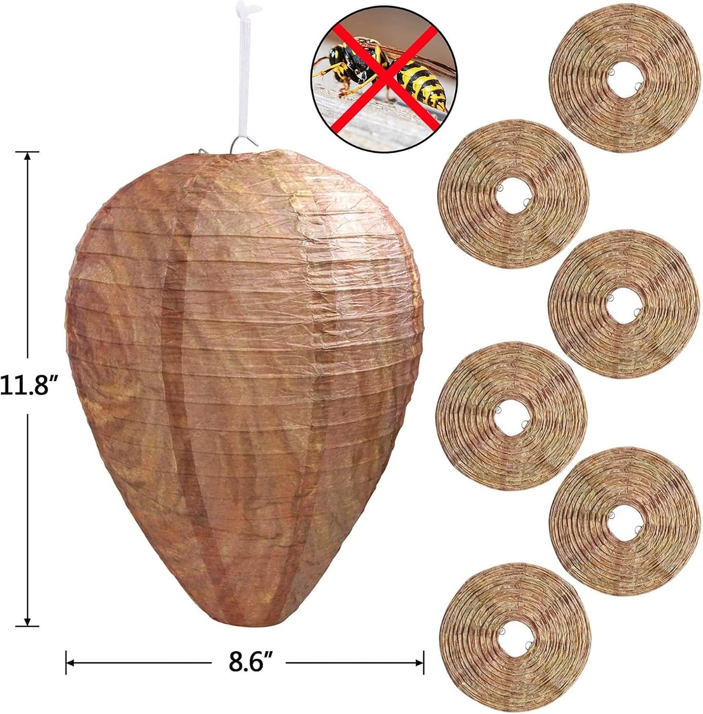DECYOOL 8 Pack Paper Wasp Nest Decoy Hanging Wasp Deterrent for Wasps Hornets Yellow Jackets