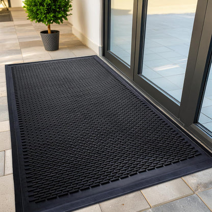 Heavy Duty Rubber Scraper Door Mat – Commercial Grade Indoor Outdoor Entry Mat, Non-Slip Low Profile Dirt Trapping Floor Mat for Front Door, Office, Garage & Store Entrance, Black (3' x 5')