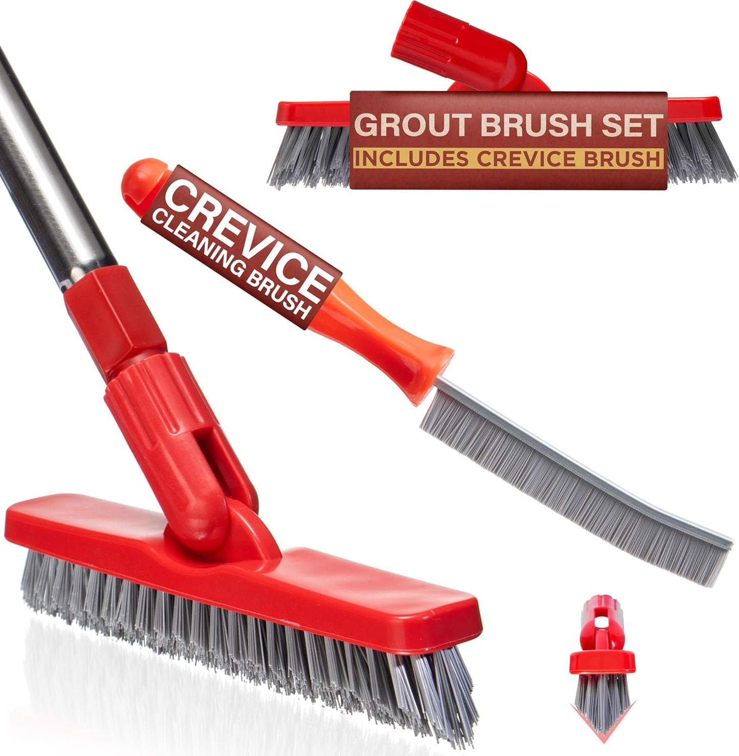 Shower Scrubber with Long Handle, Stiff Bristles Grout-Brush, Tub Scrub-Brush with Long-Handle, Shower-Cleaner Brush, Grout Cleaning Brush for Tile floors, Scouring Pad & Microfiber Cloth for Bathroom