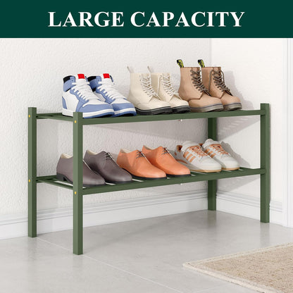 Smiry Bamboo Shoe Rack for Closet, 3 Tier Wooden Shoe Organizer, Stackable Wood Shoe Storage Shelf for Entryway, 14 Vertical Slats, One-piece Heavy-Duty Legs, 26.77"x11.02"x18.31", Natural