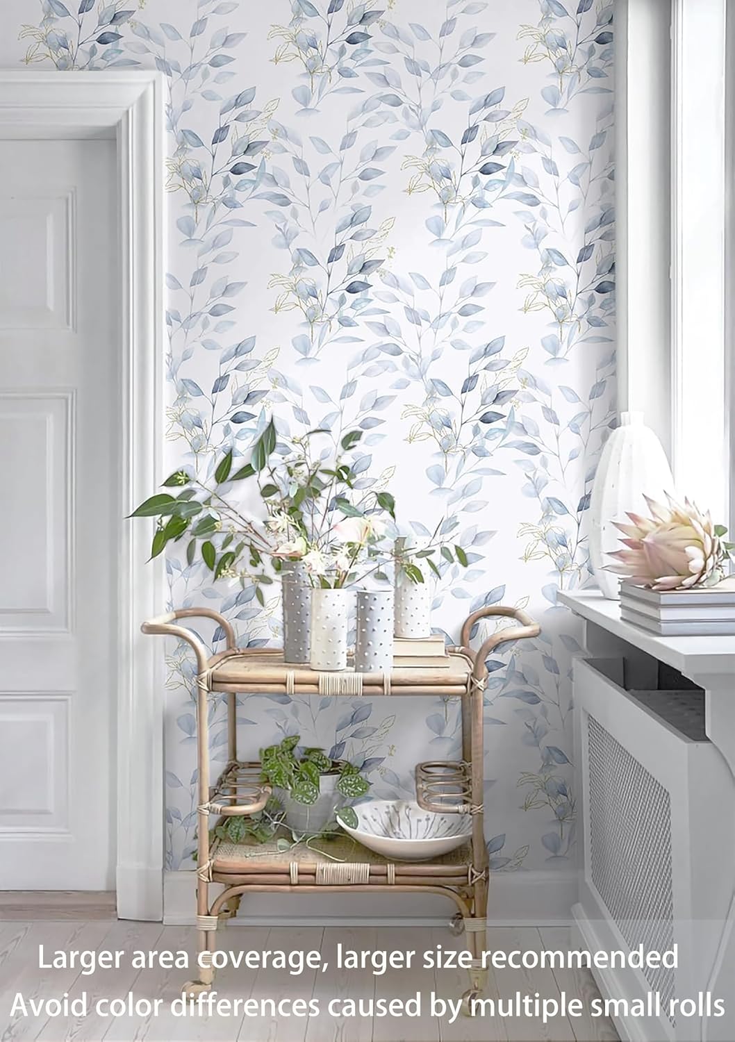 HeloHo Peel and Stick Wallpaper Blue Floral Leaf Wall Paper Self Adhesive Removable Thicken Waterproof Contact Paper for Bathroom Bedroom Living Room Decor Renter Friendly Wallpaper 15.35" X 78.7"