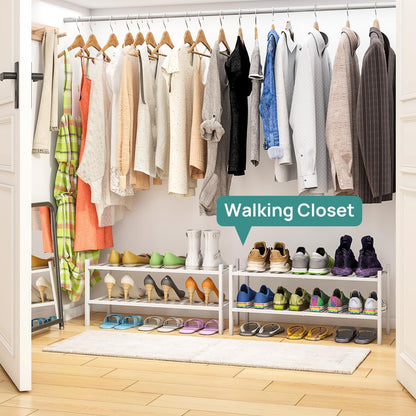 viewcare 3-Tier Black Bamboo Shoe Rack for Entryway, Stackable | Foldable | Natural, Shoe Shelf Storage Organizer for Hallway Closet, Free Standing Shoe Racks for Indoor Outdoor