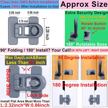 RV Camper Refrigerator Lock, 180° Swivel 90 Degree Adhesive Childproof Fridge Latch for Cabinet No Drill, Baby Proofing Freezer Oven Drawer, Renter Friendly Safety Lock for Toddler Cat 2PCS