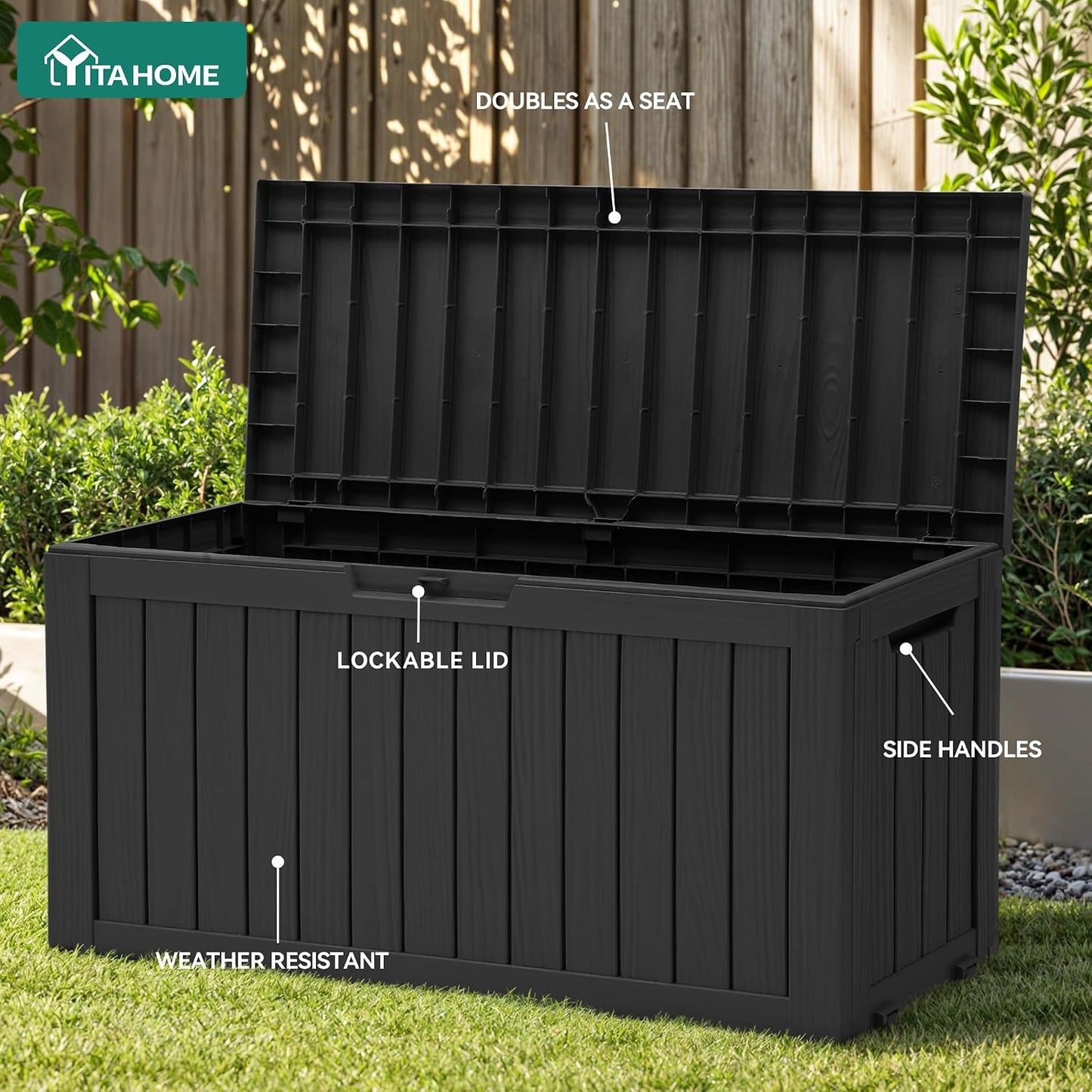 YITAHOME 31 Gallon Outdoor Storage Deck Box | Waterproof Resin Package Delivery and Storage Box with Lockable Lid for Patio Furniture Cushions, Pool Accessories, Garden