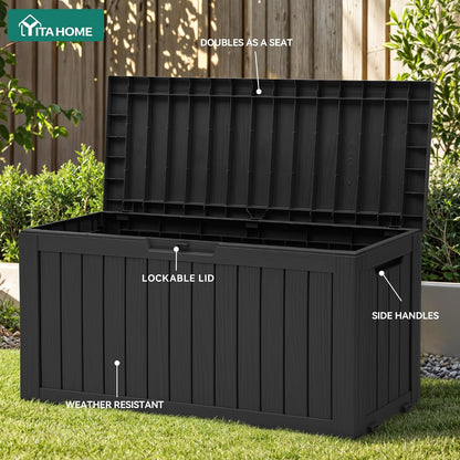 YITAHOME 31 Gallon Outdoor Storage Box | Resin Deck Box and Waterproof Package Delivery Box for Gardening Tools, Pool Supplies, Patio Furniture, Lockable, Taupe
