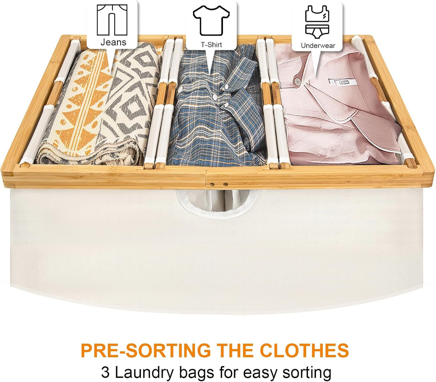 WOWLIVE 180L Laundry Hamper 3 Section, Bamboo Laundry Basket with lid, Extra Large Dirty Clothes Hamper with Removable Linner Bags, Laundry Bin Organizer Storage for Dorm Bedroom Bathroom, Beige