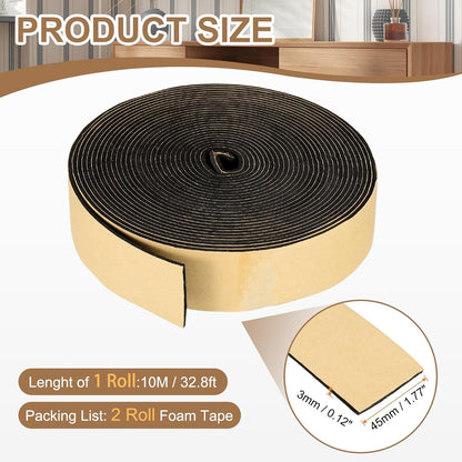 PATIKIL Foam Insulation Tape, 1-1/2" W x 1/8" t x 32.8FT Self Adhesive Weather Stripping Door Seal Strip for Door Window Air Conditioning, Black - Colors B