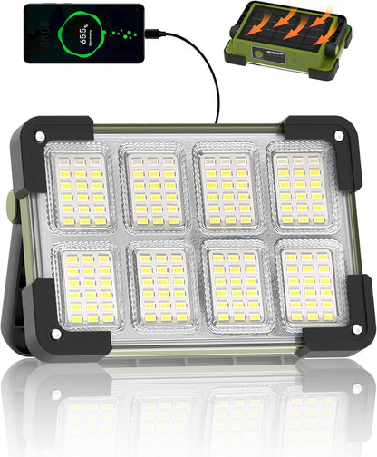 120W Solar Rechargeable Work Light, 144 LED 10000LM Led Work Light with 4 Modes, Portable Flood Light with Stand, IP66 Waterproof Outdoor Working Light for Emergency Mechanic Camping Repair (Yellow)
